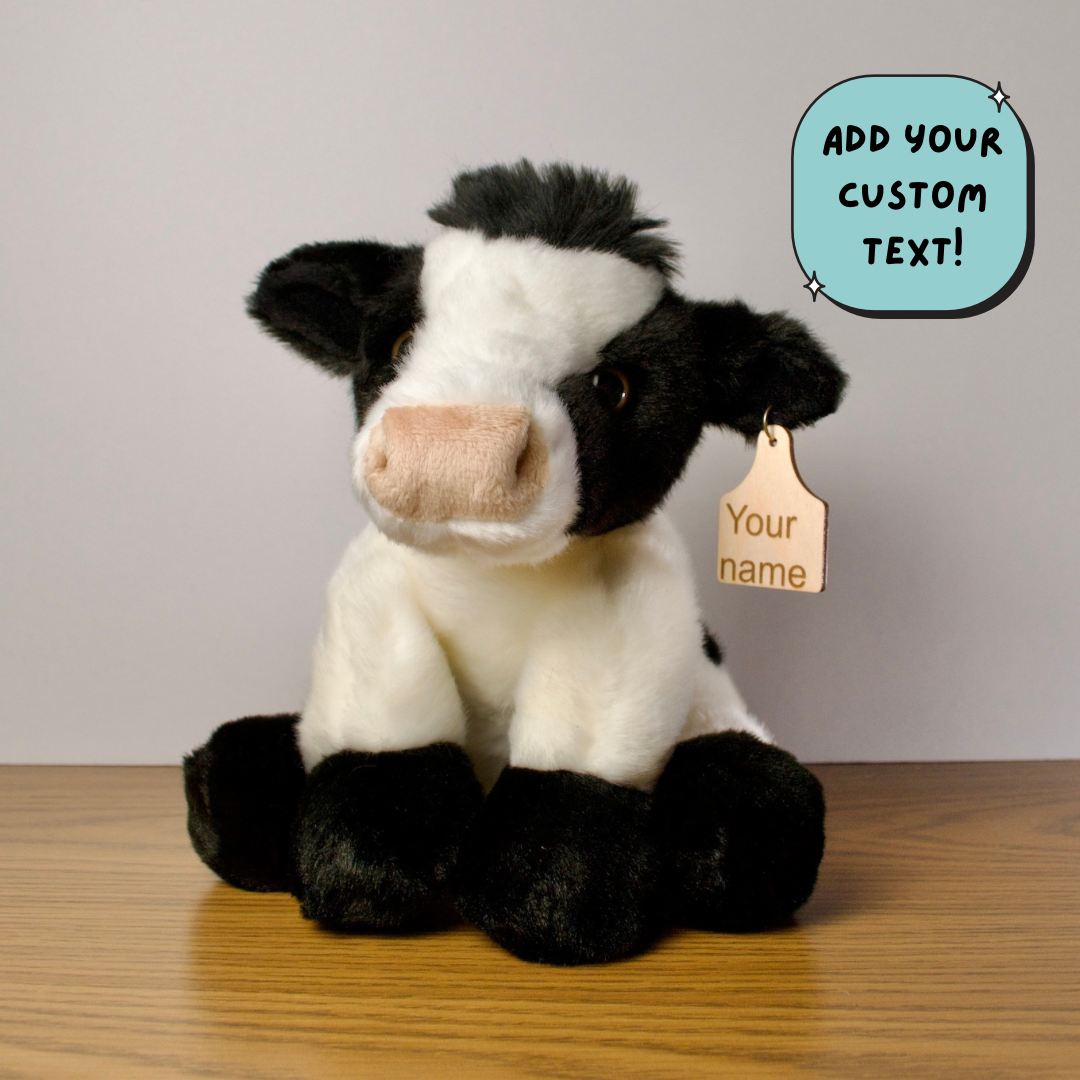 Personalized Holstein Cow Plush with cow tag