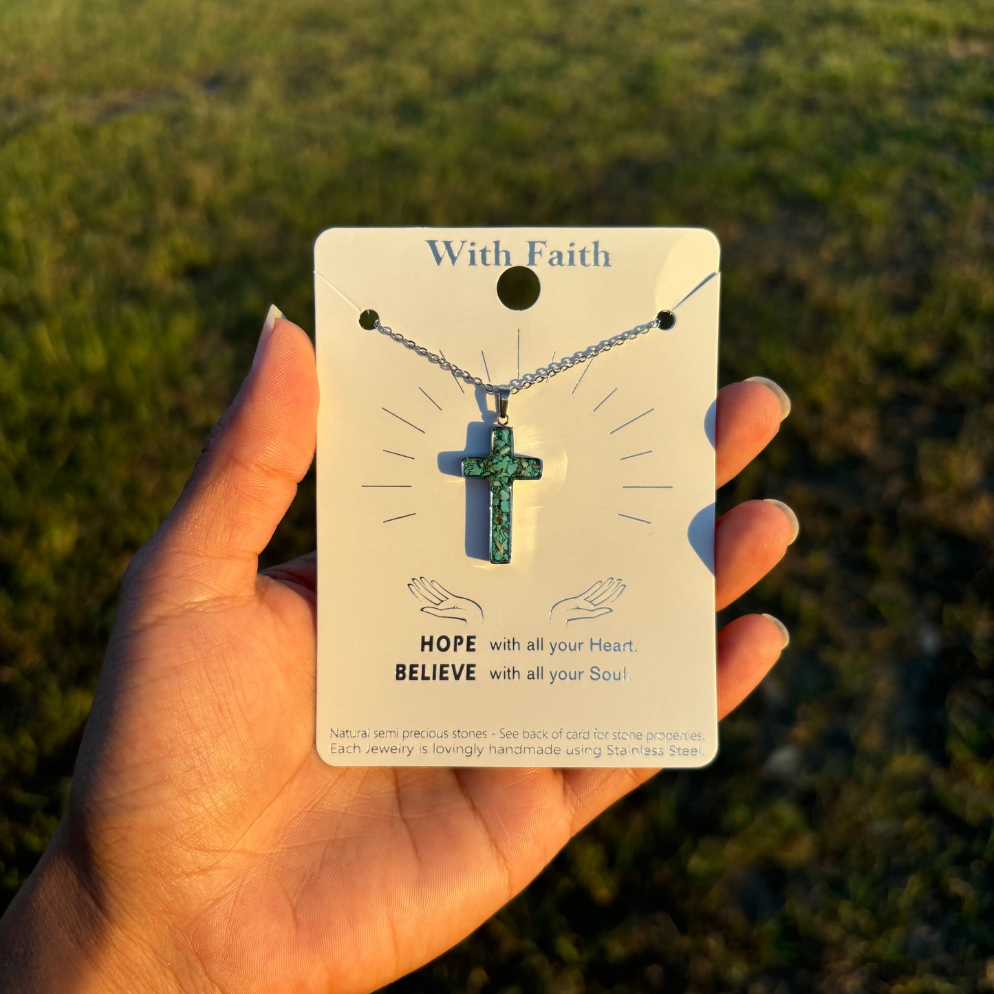 Stainless Steel Turquoise Cross Necklace