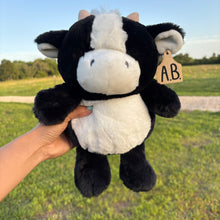 Load image into Gallery viewer, Personalized Sitting Holstein Cow Plush With Cow Tag
