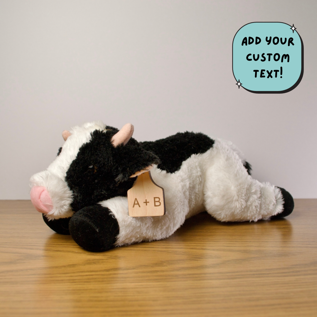 Personalized Floppy Holstein Cow Plush With Cow Tag