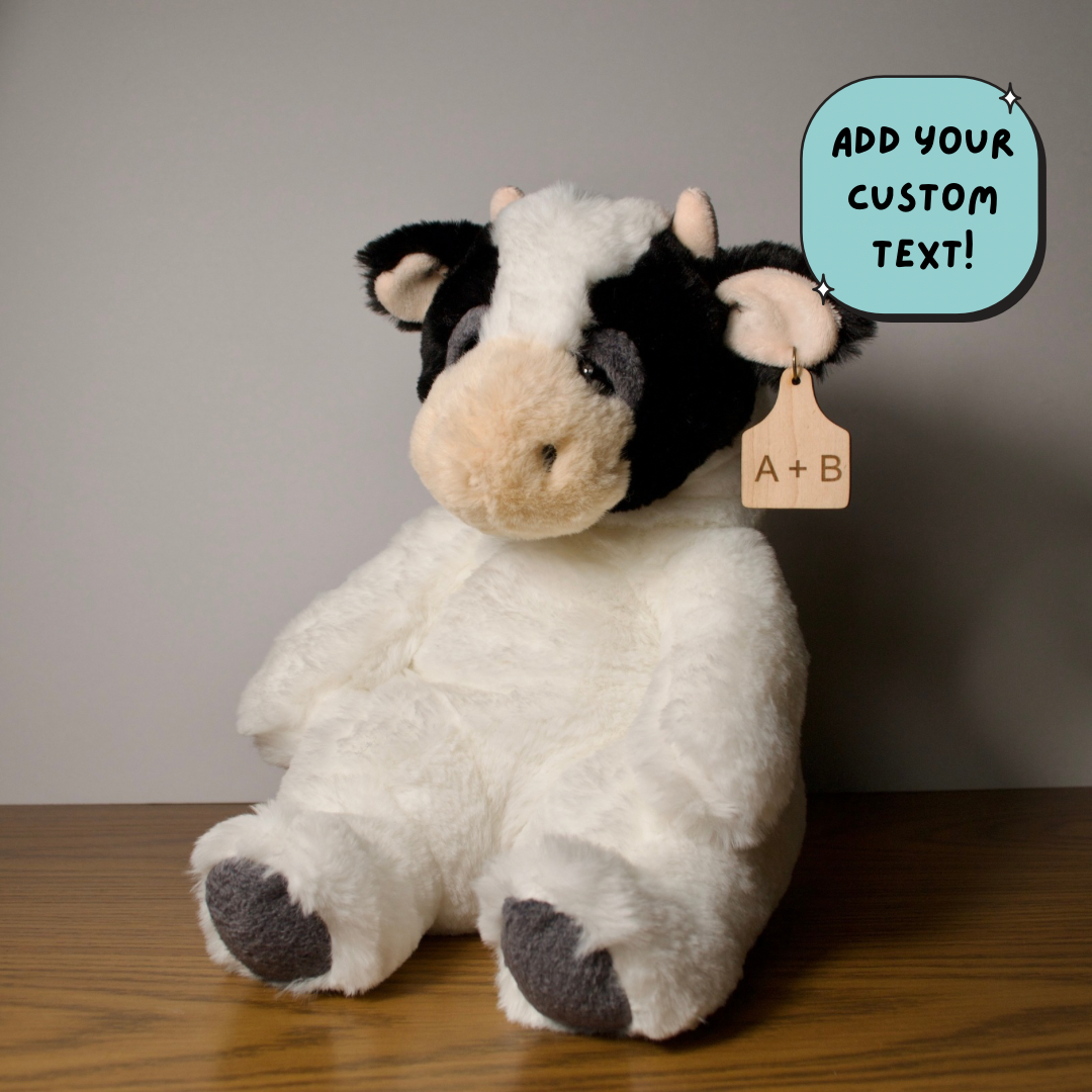 Personalized Sleepy Cow Plush With Cow Tag