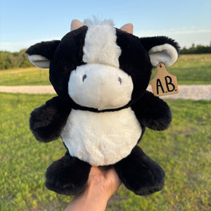 Personalized Sitting Holstein Cow Plush With Cow Tag