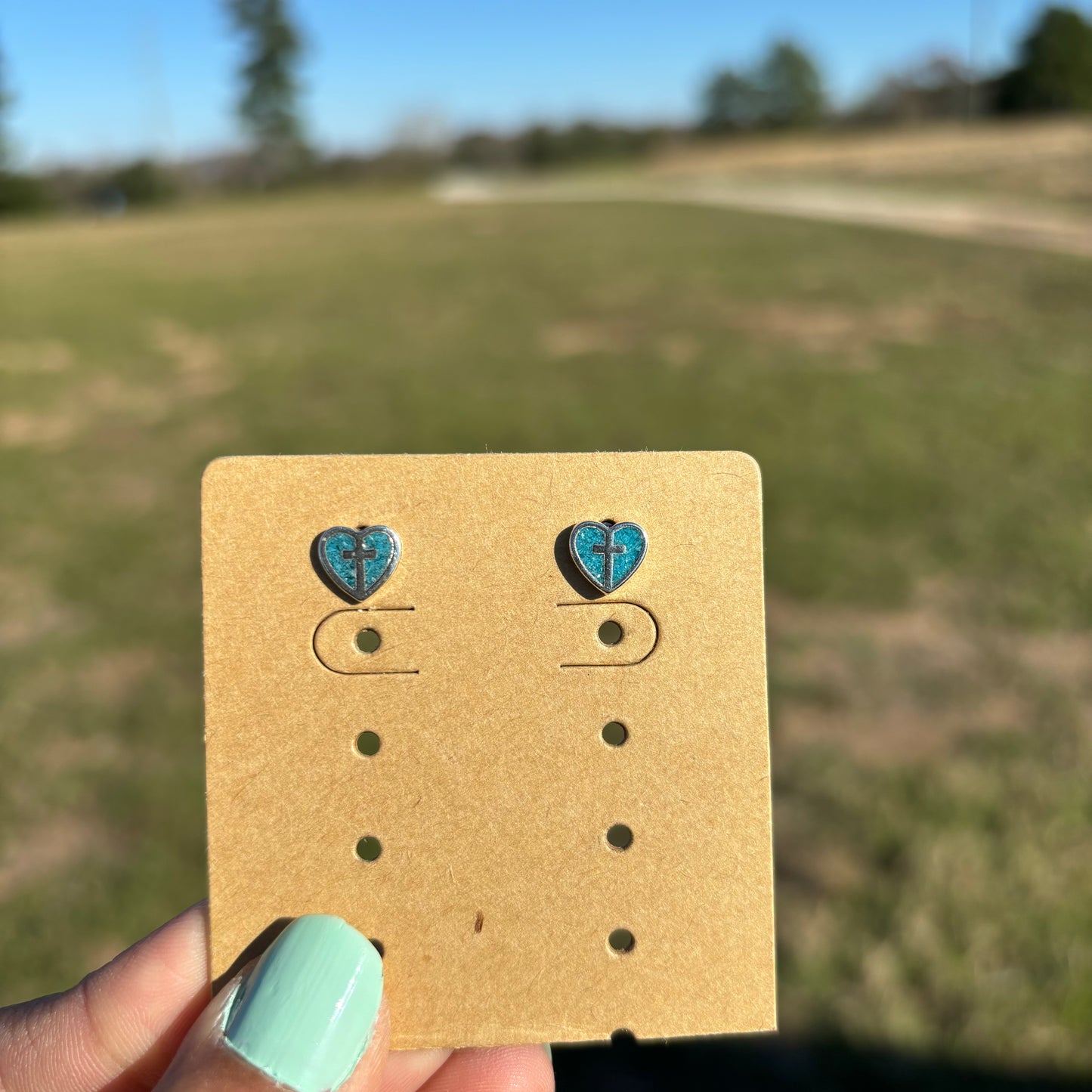 Sterling Silver Heart Cross Studs