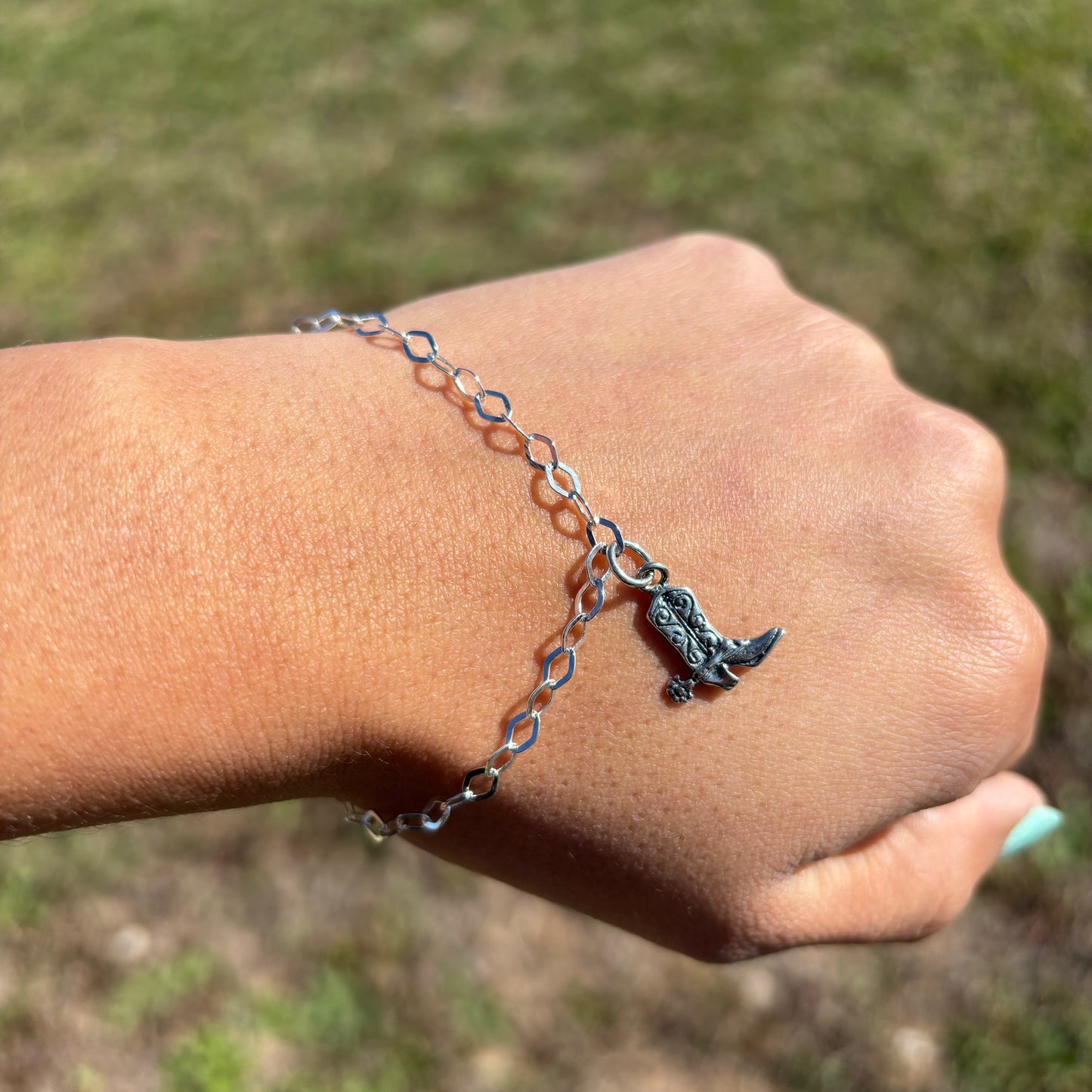 7” Thin Sterling Silver Boot Charm Bracelet