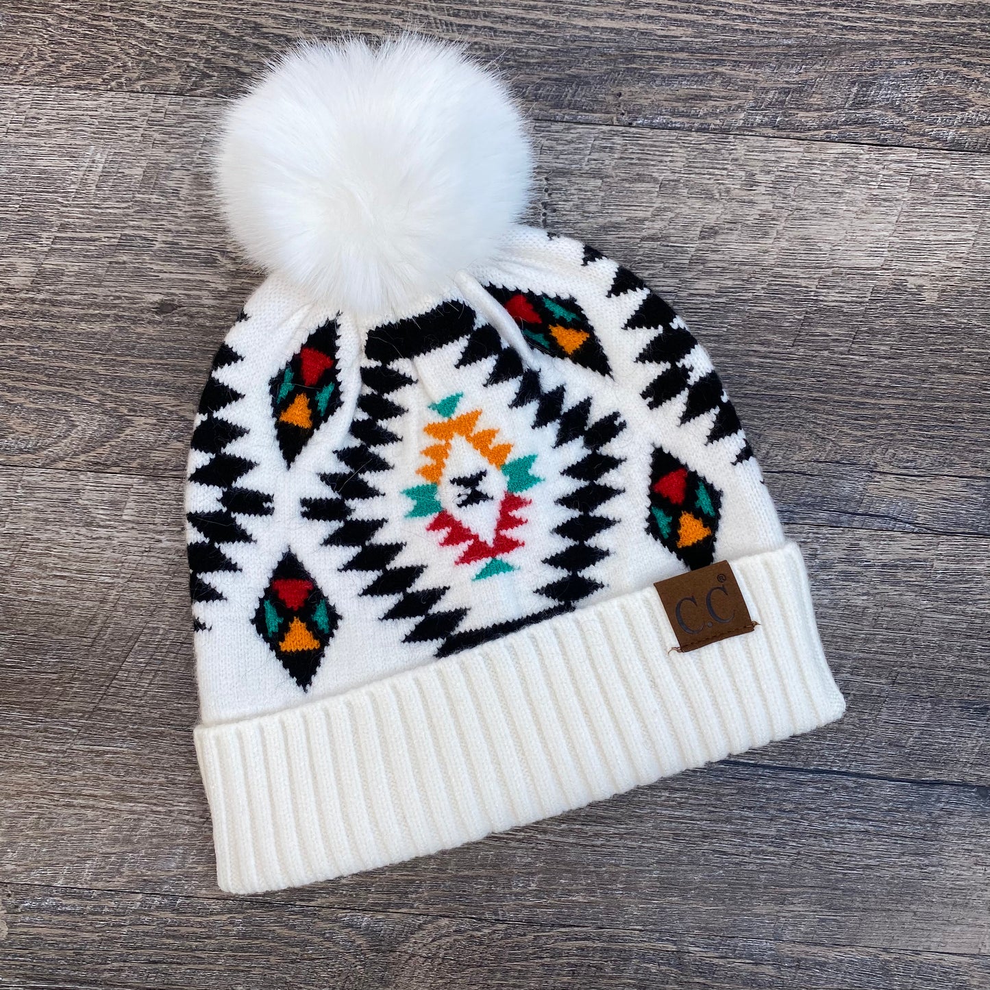White Aztec Beanie