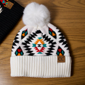 White Aztec Beanie