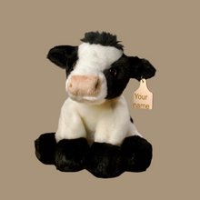 Load image into Gallery viewer, Personalized Holstein Cow Plush with cow tag
