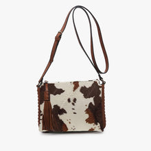 Load image into Gallery viewer, 3 -Compartment Soft Cow Print Crossbody Purse
