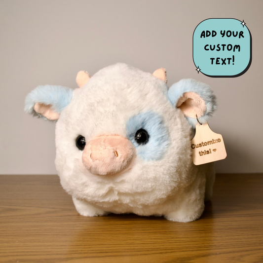 Personalized Blueberry Cow Plush With Cow Tag