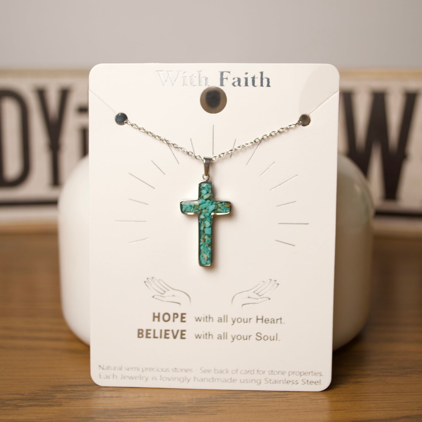 Stainless Steel Turquoise Cross Necklace