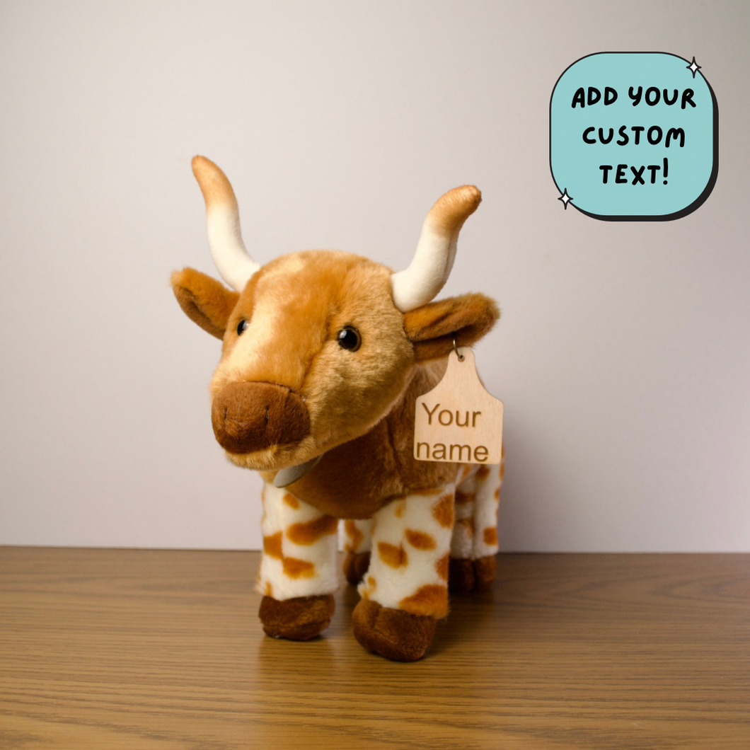 Personalized Standing Longhorn Plush With Cow Tag
