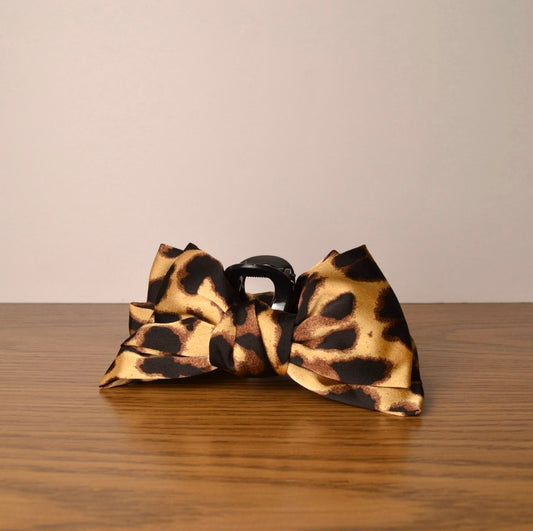 Satin Leopard Bow Claw Clip