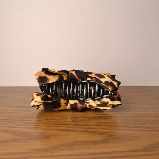 Satin Leopard Bow Claw Clip