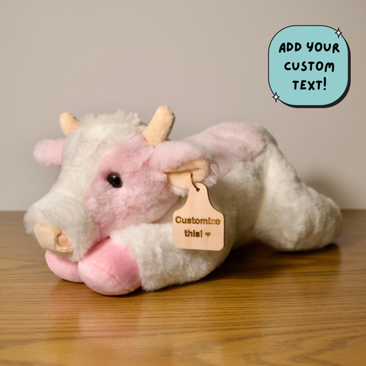 Personalized Floppy Strawberry Holstein Cow Plush With Cow Tag