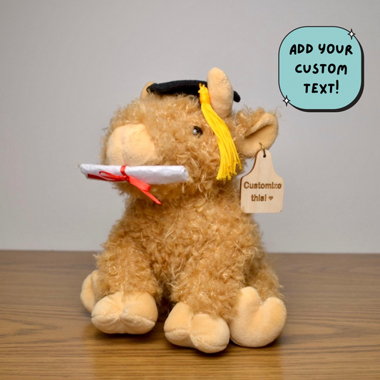 Personalized Graduation Highland Cow with Cow Tag