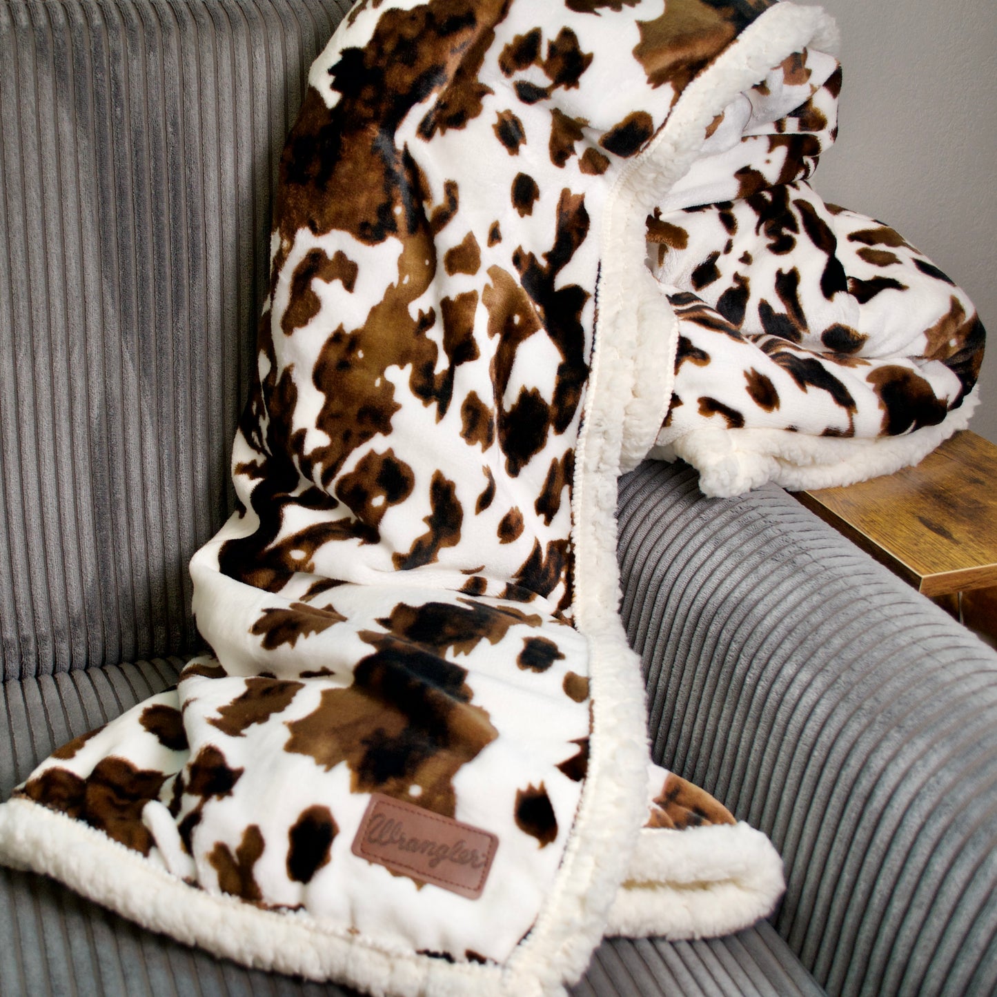 Sherpa Wrangler Cow Print Blanket