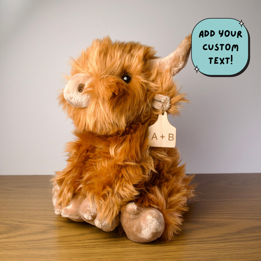 Personalized Highland Bull with cow tag