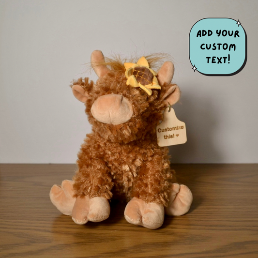 Personalized Sunflower Highland Cow with Cow Tag