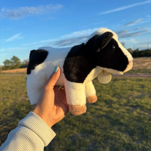 Personalized Standing Holstein cow plush with cow tag
