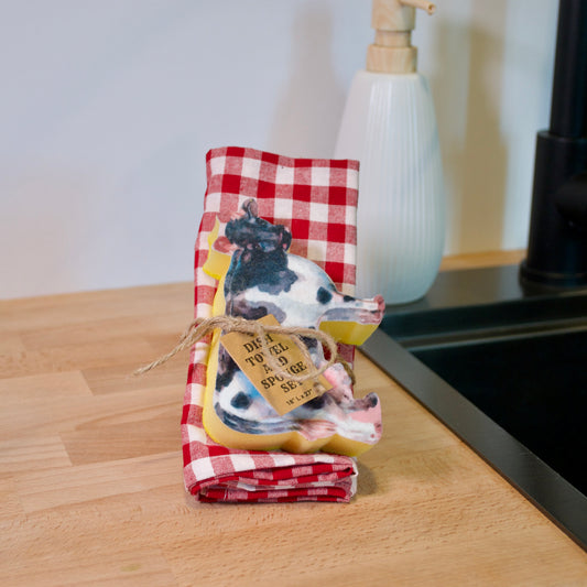 Cow Tea Towel with Sponge