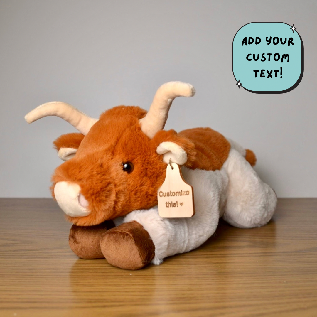 Personalized Floppy Longhorn Cow Plush With Cow Tag
