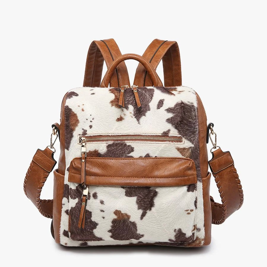 Cow Print Convertible Backpack with Guitar Strap