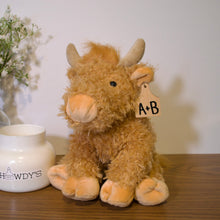 Load image into Gallery viewer, Personalized Brown Curly Highland Cow with Cow Tag
