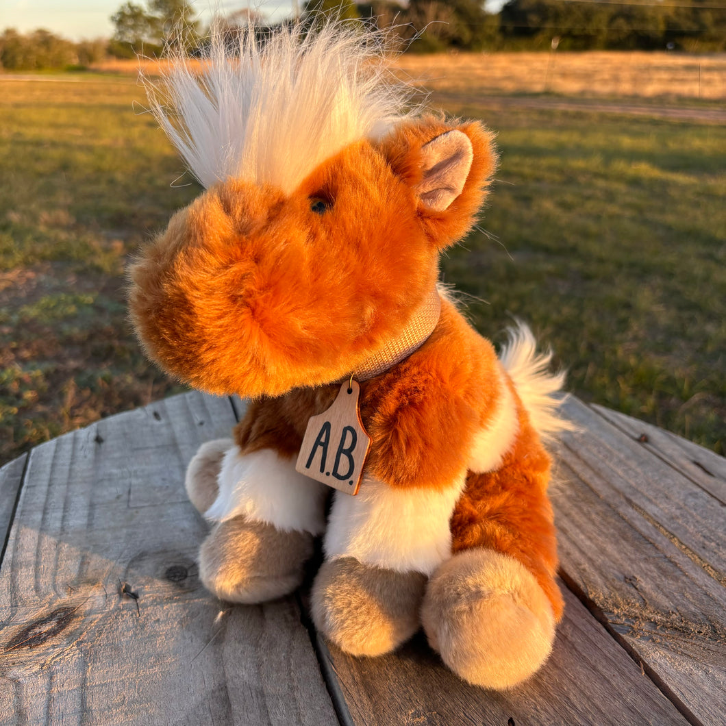 Personalized Horse Plush with Cow Tag Collar