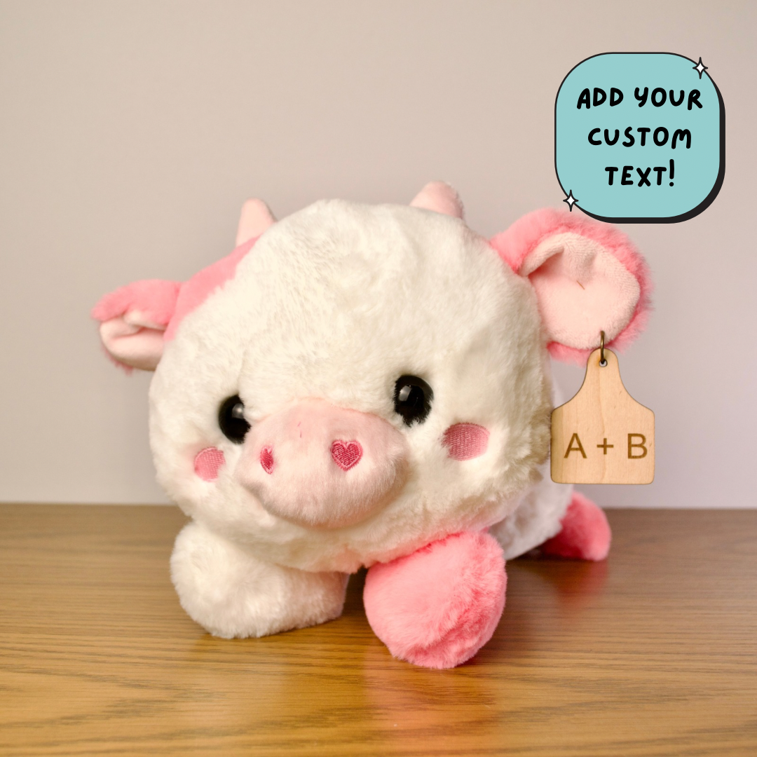 Personalized Pink Heart Cow Plush With Cow Tag