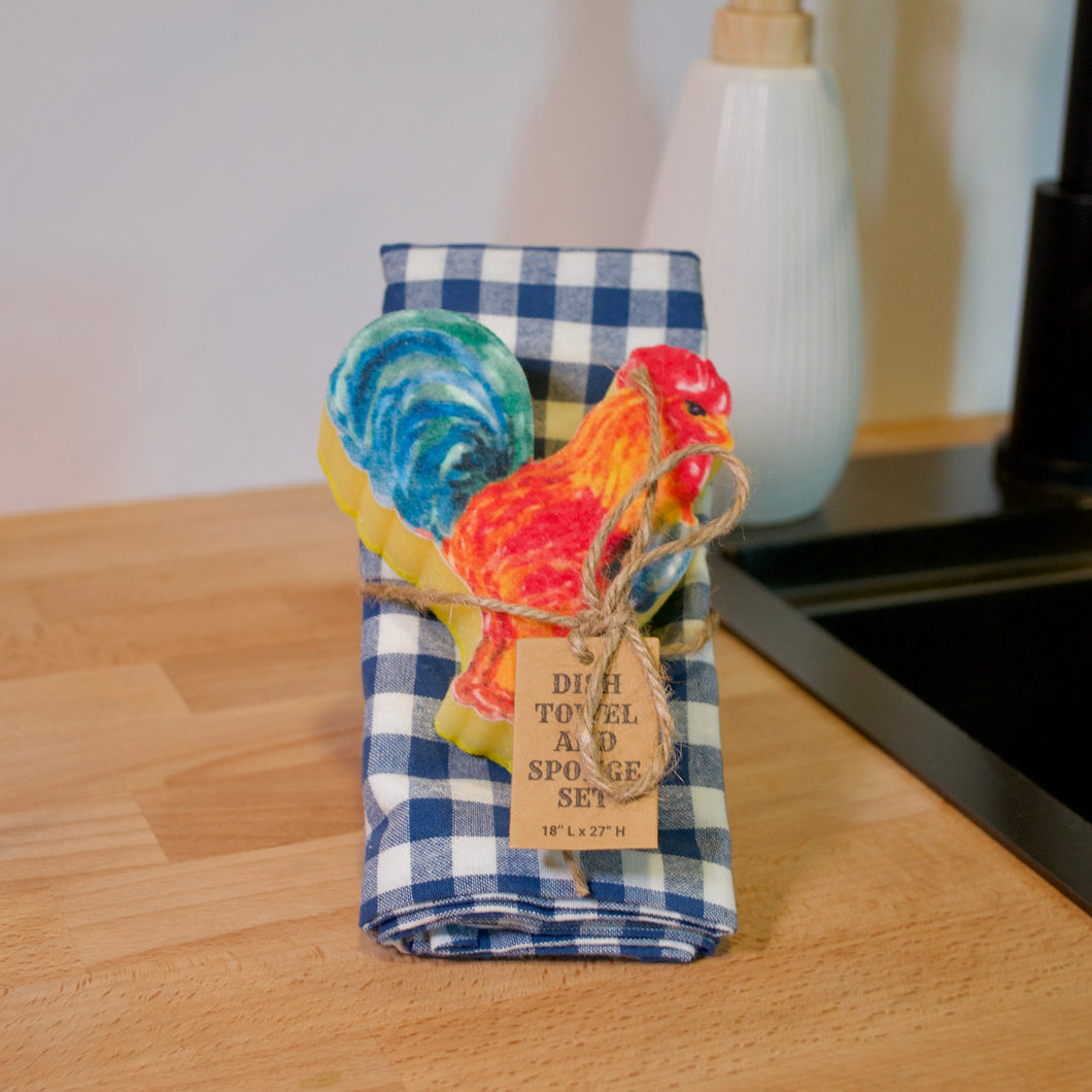 Rooster Tea Towel with Sponge