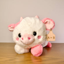 Load image into Gallery viewer, Personalized Pink Heart Cow Plush With Cow Tag
