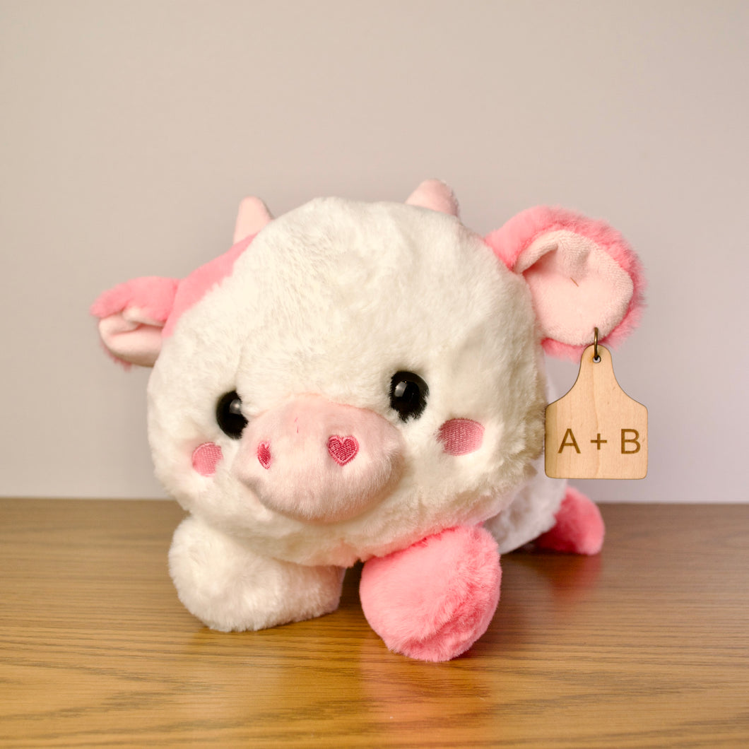 Personalized Pink Heart Cow Plush With Cow Tag