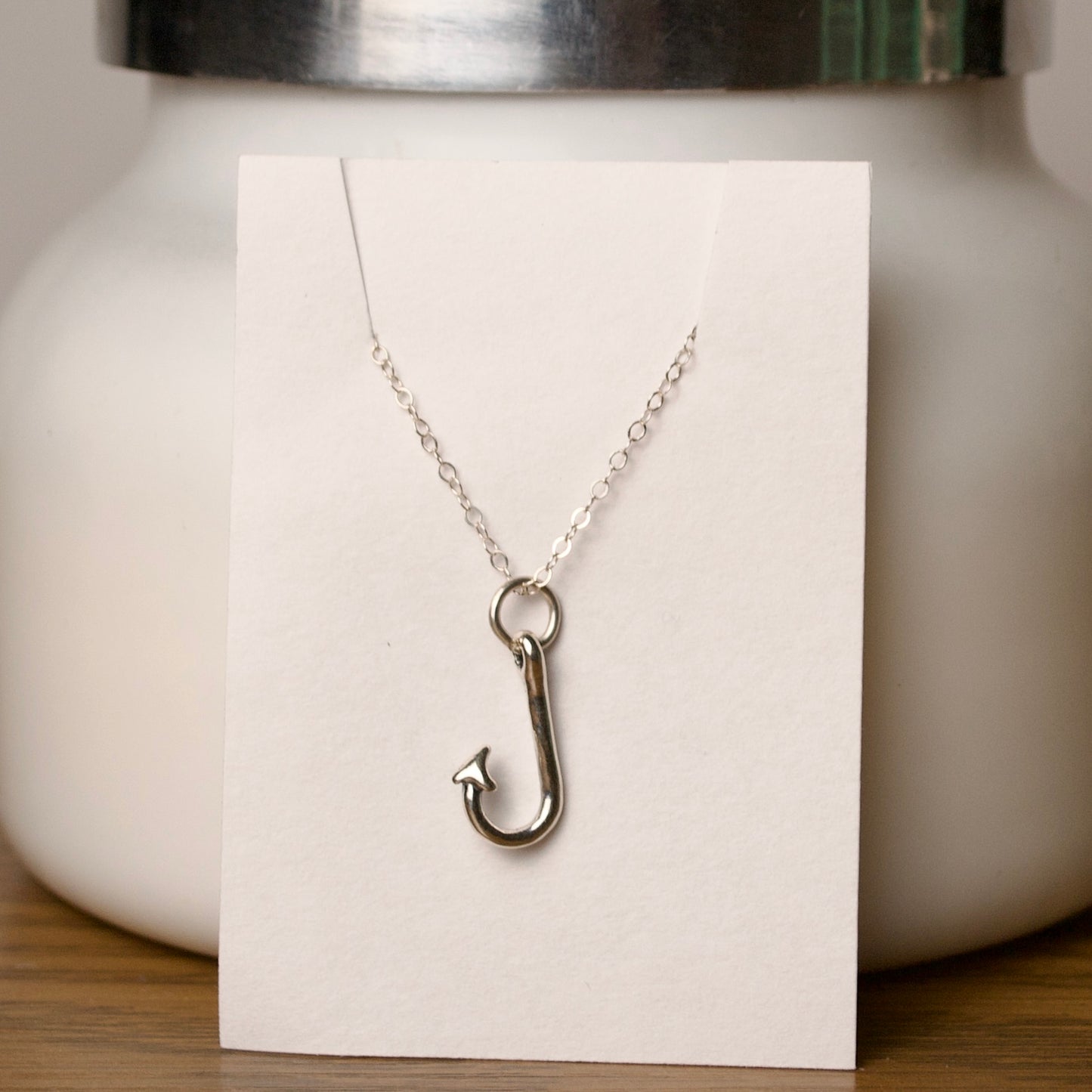 16” Sterling Silver Fishing Hook Necklace
