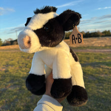 Load image into Gallery viewer, Personalized Holstein Cow Plush with cow tag

