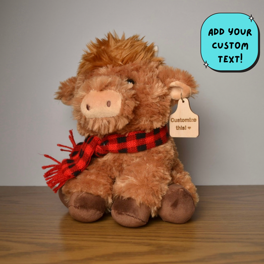 Personalized Christmas Highland Cow Plush With Cow Tag