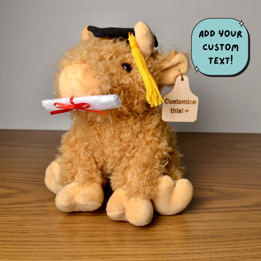 Personalized Graduation Highland Cow with Cow Tag