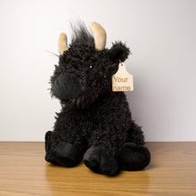 Load image into Gallery viewer, Personalized Black Curly Highland Cow with Cow Tag
