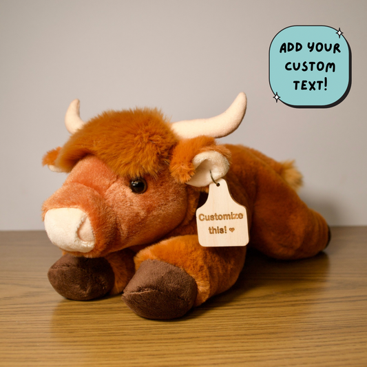 Personalized Floppy Highland Cow Plush With Cow Tag