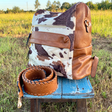 Load image into Gallery viewer, Cow Print Convertible Backpack with Guitar Strap
