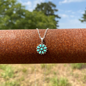 16” Sterling Silver Turquoise Flower Necklace