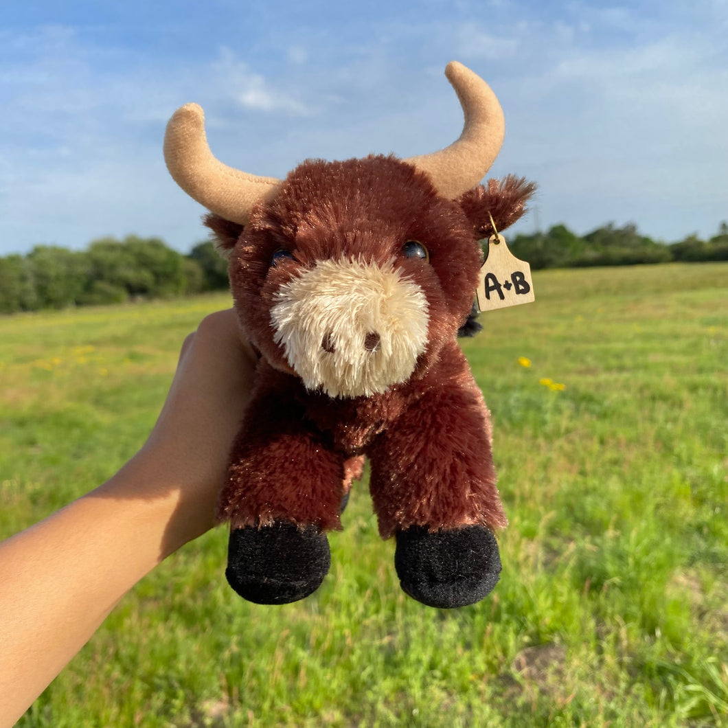 Personalized Small Brown cow plush with cow tag