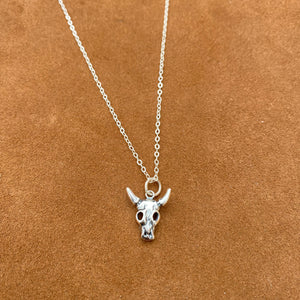 16" Sterling Silver Bull Skull Necklace