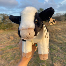 Load image into Gallery viewer, Personalized Standing Holstein cow plush with cow tag
