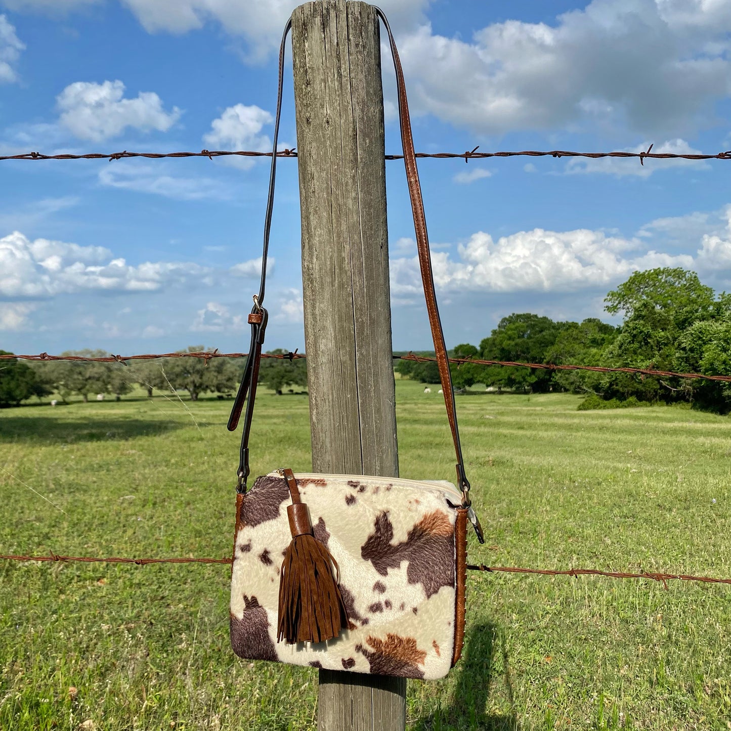 3 -Compartment Soft Cow Print Crossbody Purse