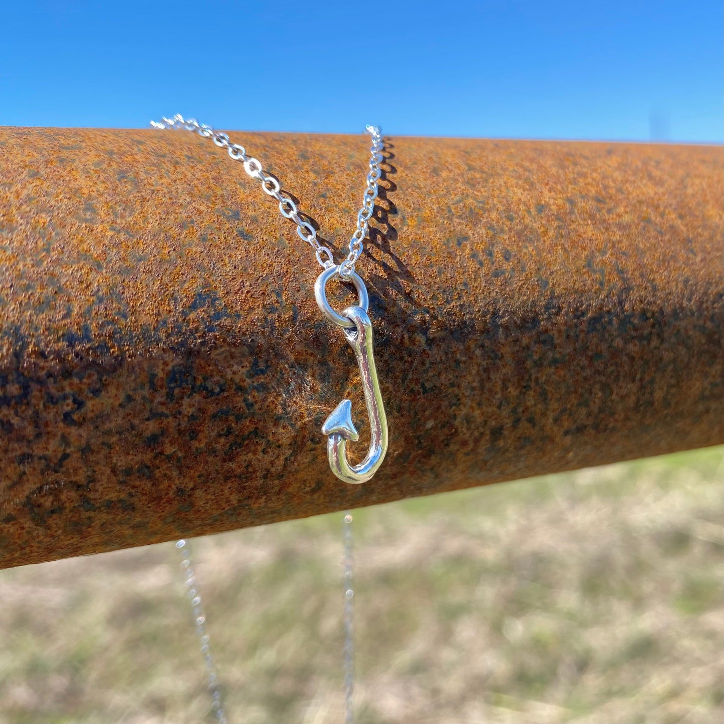 16” Sterling Silver Fishing Hook Necklace